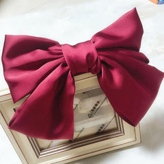 Satin Solid Big Hair Bow Clip Barrettes French Style Hair Claw Clip