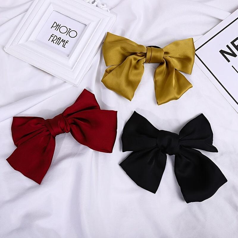 Satin Solid Big Hair Bow Clip Barrettes French Style Hair Claw Clip