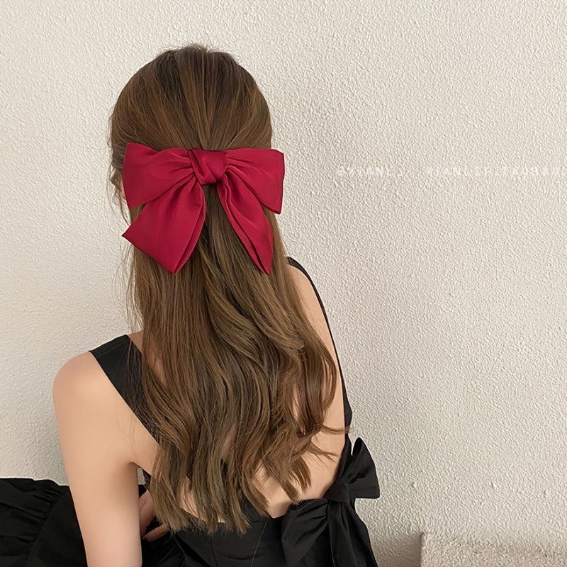 Satin Solid Big Hair Bow Clip Barrettes French Style Hair Claw Clip