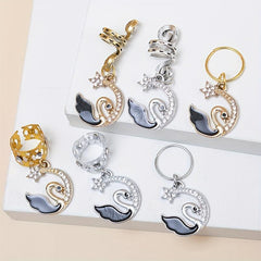 Moon Shape Hair Rings Rhinestone Spiral Hair Ring Dreadlock Buckle Head Jewelry