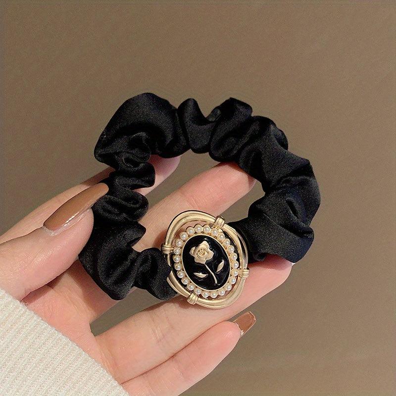 Vintage Flower Pearl Hair Scrunchies for Women