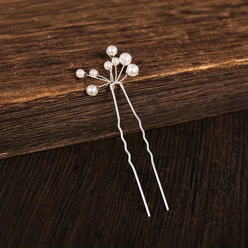 6pcs Faux Pearl Hair Pin U-shaped Hair Fork For Chignon Bun Maker