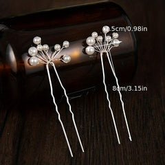 6pcs Faux Pearl Hair Pin U-shaped Hair Fork For Chignon Bun Maker