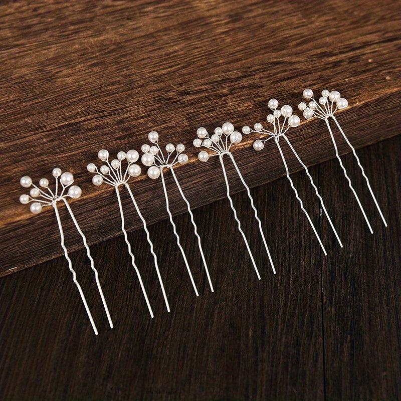 6pcs Faux Pearl Hair Pin U-shaped Hair Fork For Chignon Bun Maker