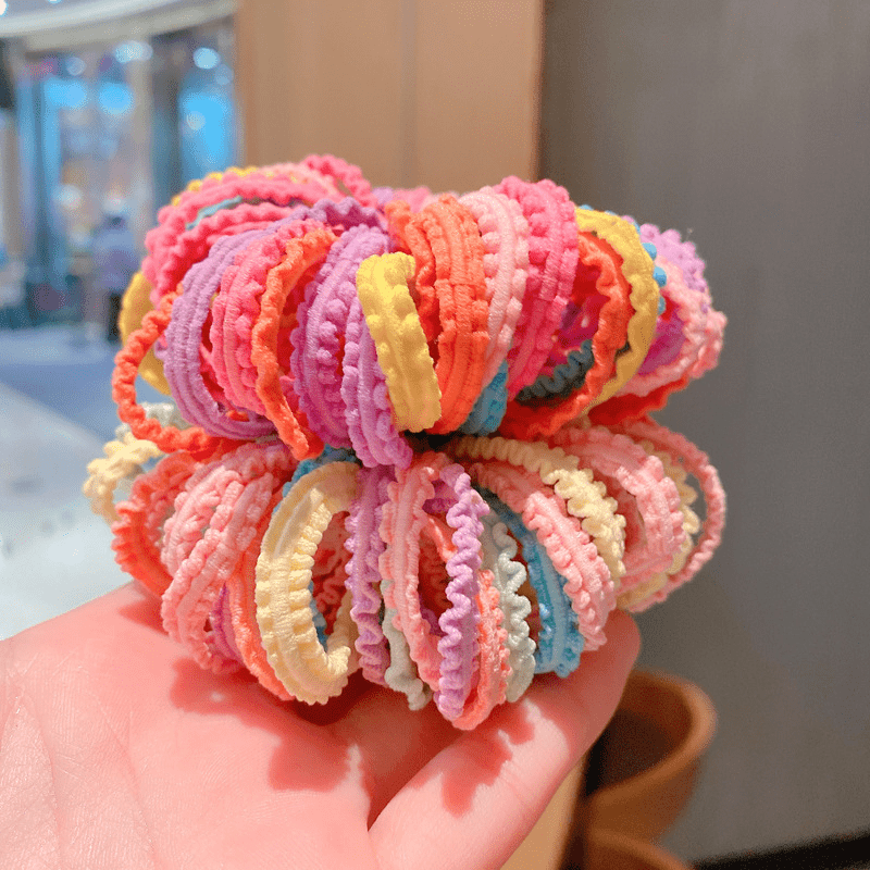 50pcs Ruffled Hair Tie Seamless Ponytail Holder Hair Accessories