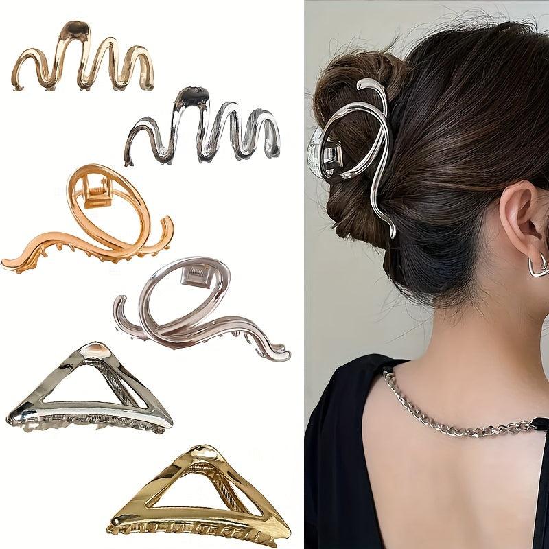 6pcs Metallic Hair Claw Wavy Hair Clip Nonslip Ponytail Holder