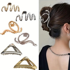 6pcs Metallic Hair Claw Wavy Hair Clip Nonslip Ponytail Holder