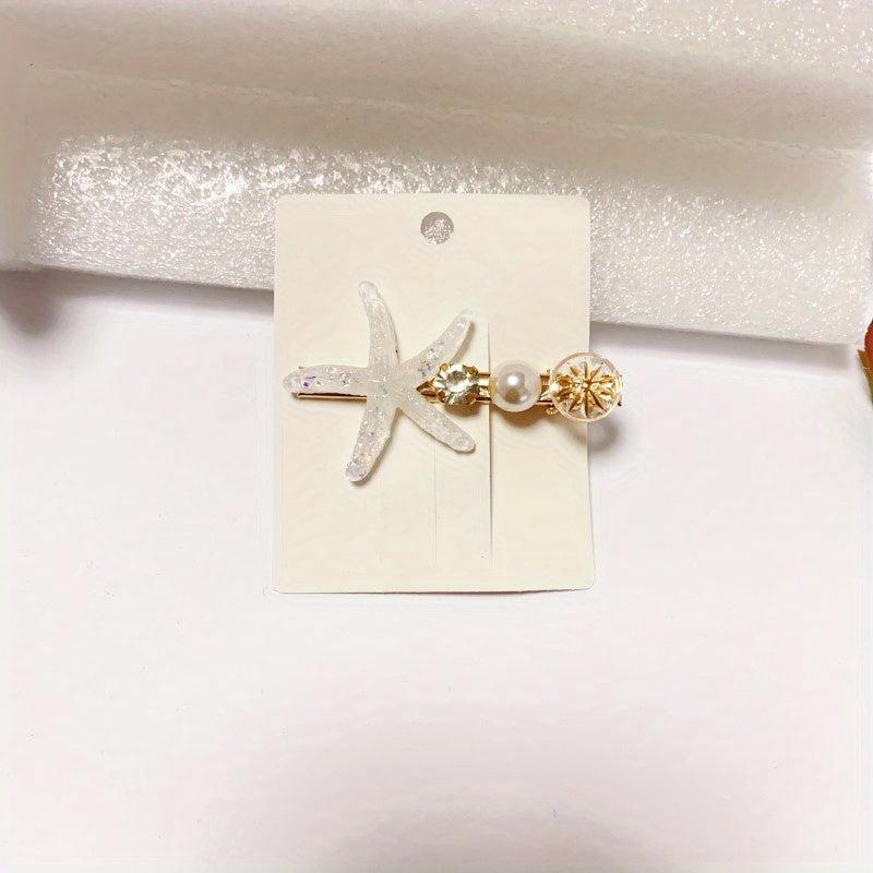 Faux Pearl Hair Clip Side Clip Duck Billed Clip Starfish Decor Hair Accessories