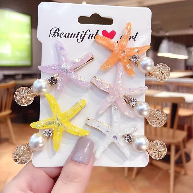 Faux Pearl Hair Clip Side Clip Duck Billed Clip Starfish Decor Hair Accessories