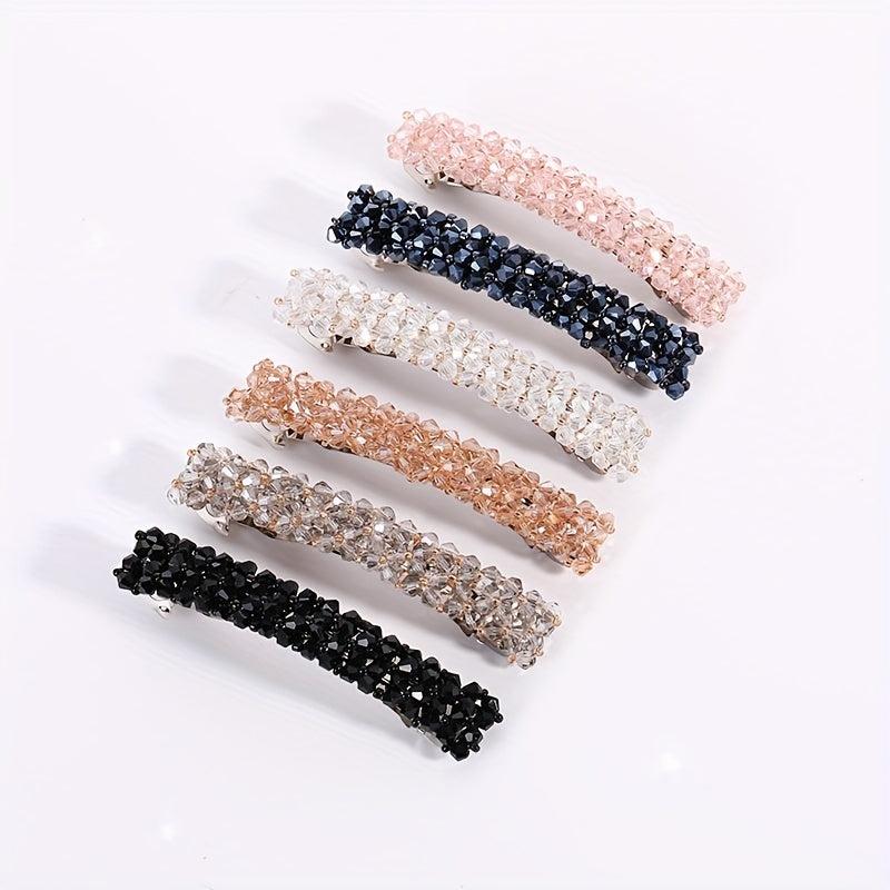 Beaded Crystal Hair Clip Metal French Barrette for Women Girls