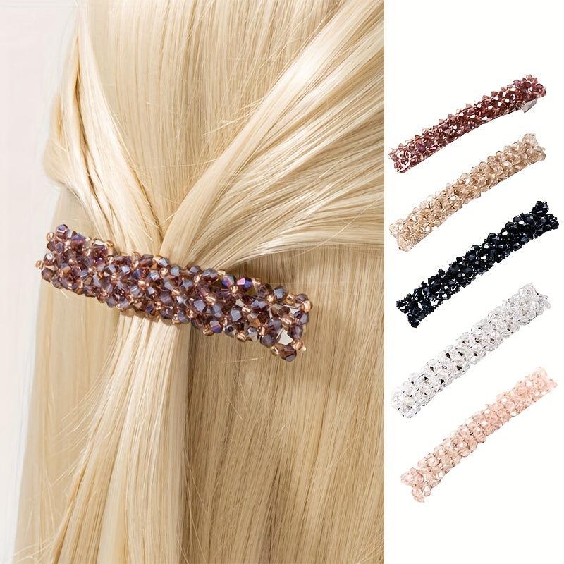 Beaded Crystal Hair Clip Metal French Barrette for Women Girls