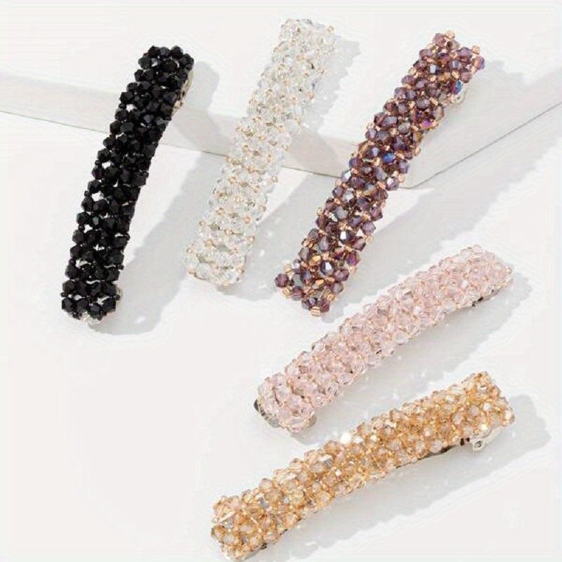 Beaded Crystal Hair Clip Metal French Barrette for Women Girls