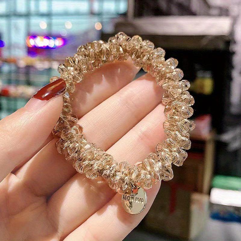 Glitter Acrylic Beaded Hair Tie Seamless Hair Rope Ponytail Holder