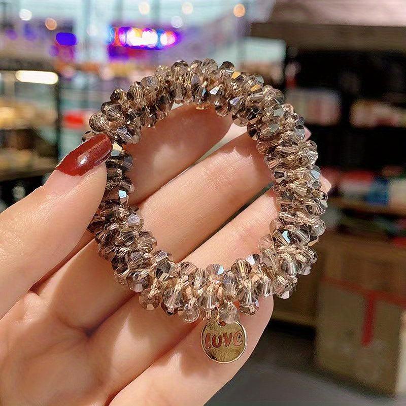 Glitter Acrylic Beaded Hair Tie Seamless Hair Rope Ponytail Holder