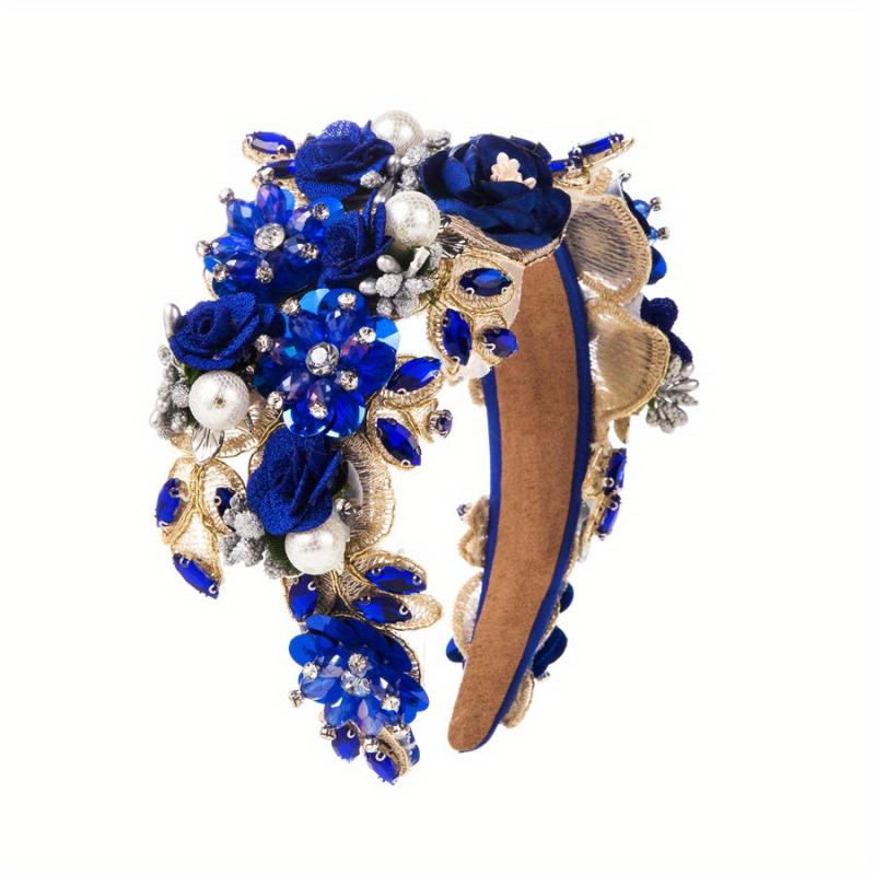 Baroque Style Rhinestone Faux Pearl Hair Hoop Wide Headband