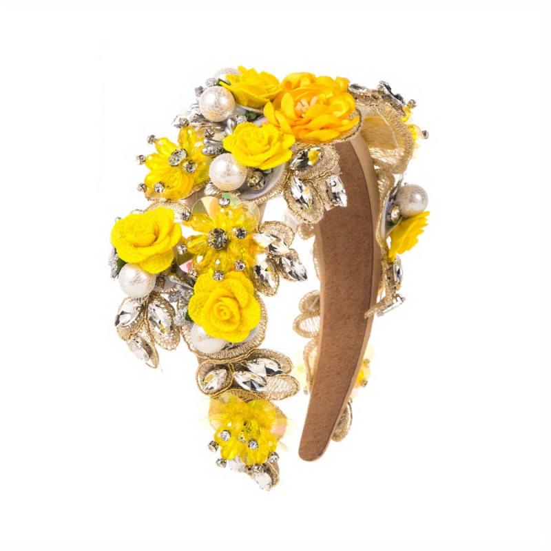 Baroque Style Rhinestone Faux Pearl Hair Hoop Wide Headband