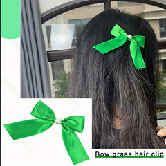 St Patrick's Bow Knot Hair Clip Faux Pearl Duck Billed Clip