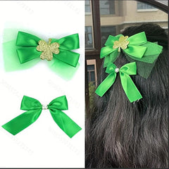 St Patrick's Bow Knot Hair Clip Faux Pearl Duck Billed Clip