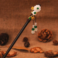 Vintage Chinese Style Hanfu Hairpin Bead Flower Wooden Chignon