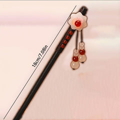 Vintage Chinese Style Hanfu Hairpin Bead Flower Wooden Chignon
