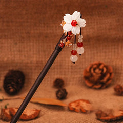 Vintage Chinese Style Hanfu Hairpin Bead Flower Wooden Chignon