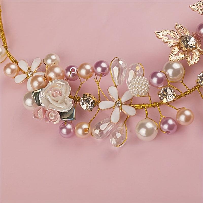 Faux Pearl Rhinestone Wedding Headdress Set Headband Bridal Headband
