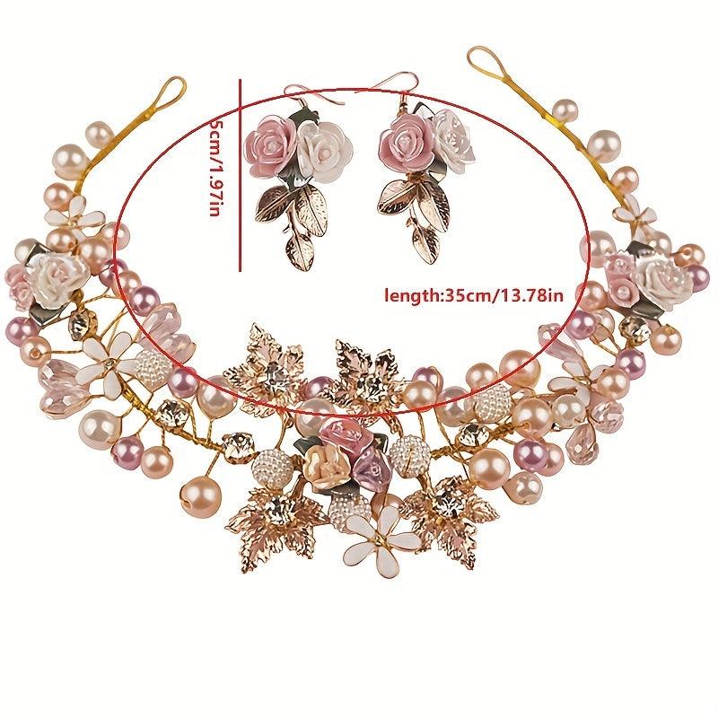Faux Pearl Rhinestone Wedding Headdress Set Headband Bridal Headband