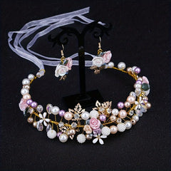 Faux Pearl Rhinestone Wedding Headdress Set Headband Bridal Headband