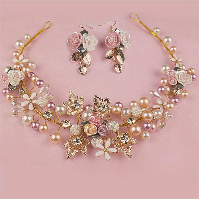 Faux Pearl Rhinestone Wedding Headdress Set Headband Bridal Headband
