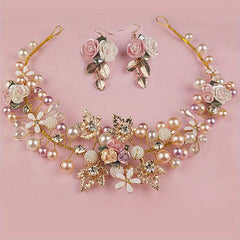 Faux Pearl Rhinestone Wedding Headdress Set Headband Bridal Headband