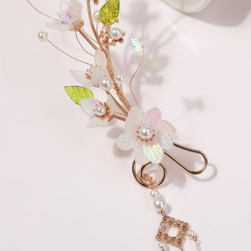 Flower Leaf Headband Beaded Chain Tassel Chinese Style Head Hoop Metal Hair Band