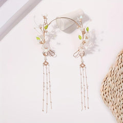 Flower Leaf Headband Beaded Chain Tassel Chinese Style Head Hoop Metal Hair Band