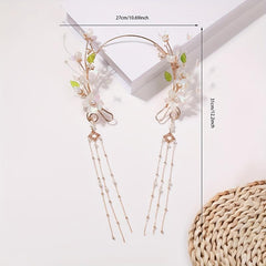 Flower Leaf Headband Beaded Chain Tassel Chinese Style Head Hoop Metal Hair Band