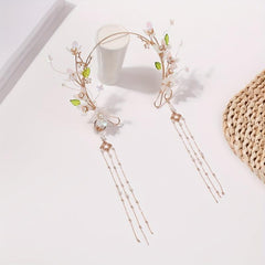 Flower Leaf Headband Beaded Chain Tassel Chinese Style Head Hoop Metal Hair Band