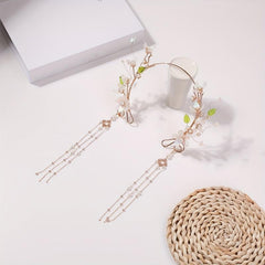 Flower Leaf Headband Beaded Chain Tassel Chinese Style Head Hoop Metal Hair Band