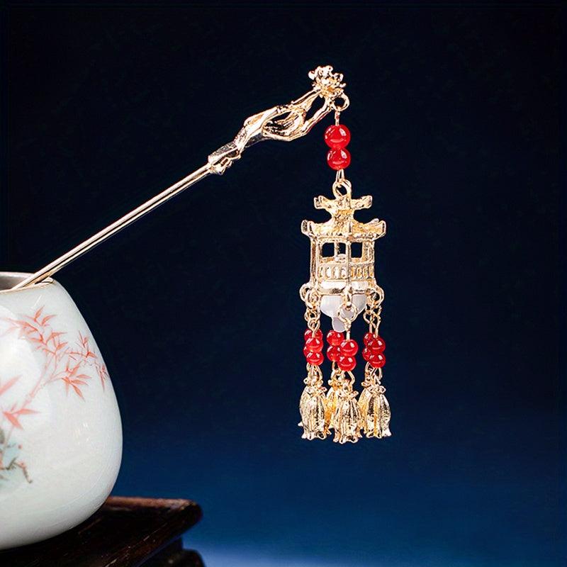 Luminous Lantern Tassel Hair Pin Vintage Bun Holder Headwear Cheongsam Accessory