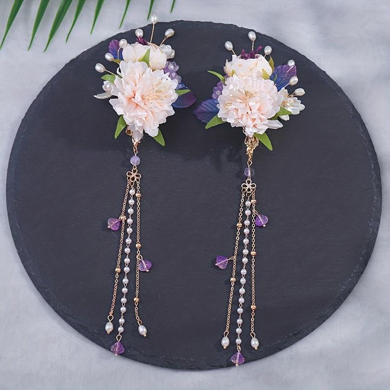 Floral Hair Clip Set Pearl Pendant Accessories