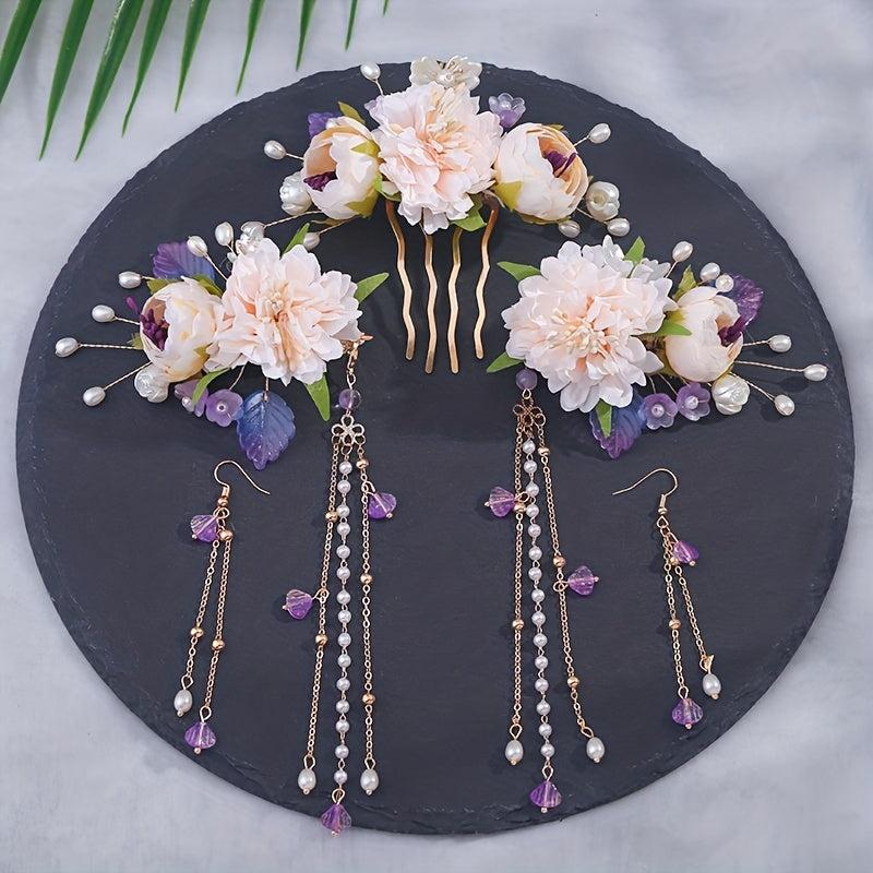 Floral Hair Clip Set Pearl Pendant Accessories