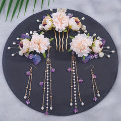 Floral Hair Clip Set Pearl Pendant Accessories