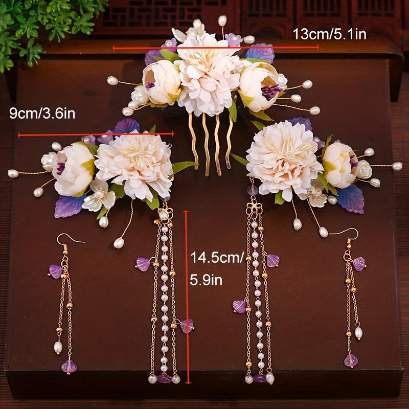 Floral Hair Clip Set Pearl Pendant Accessories