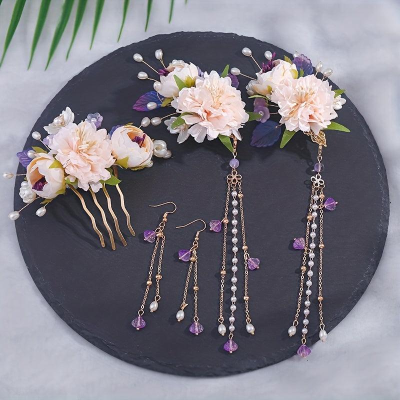 Floral Hair Clip Set Pearl Pendant Accessories