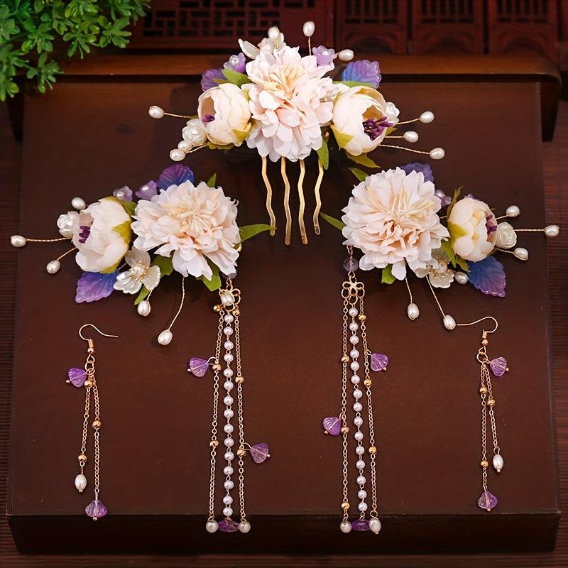 Floral Hair Clip Set Pearl Pendant Accessories