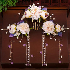 Floral Hair Clip Set Pearl Pendant Accessories