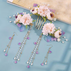 Floral Hair Clip Set Pearl Pendant Accessories