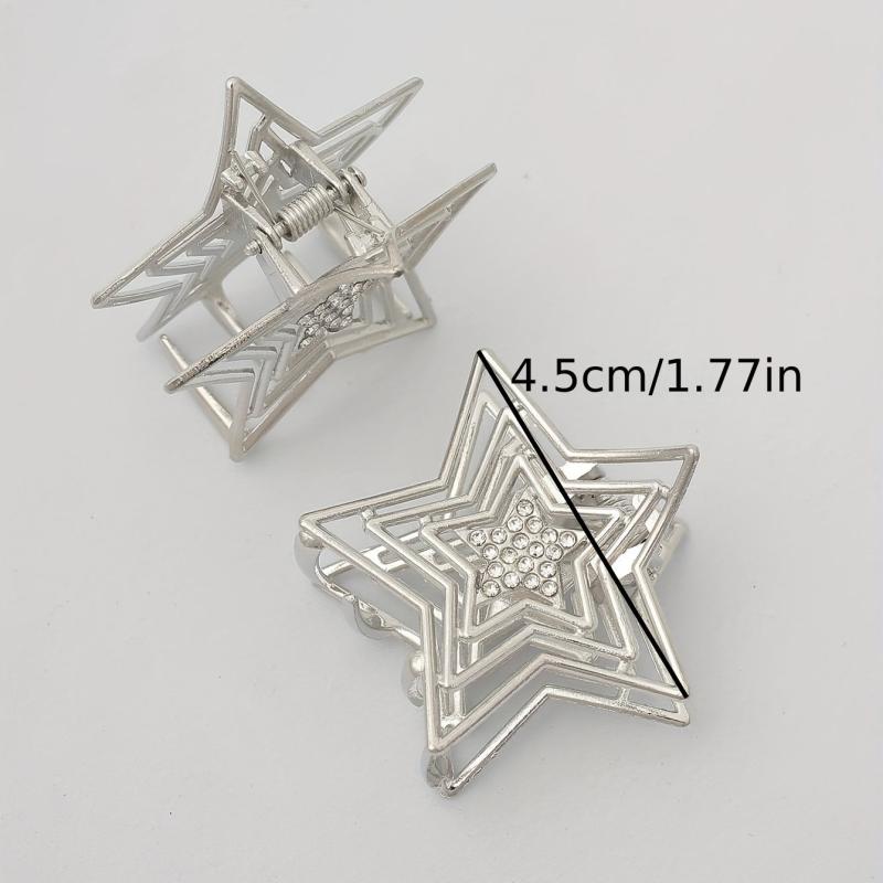 2pcs Silvery Star Shaped Hair Claw Metal Rhinestone Holder