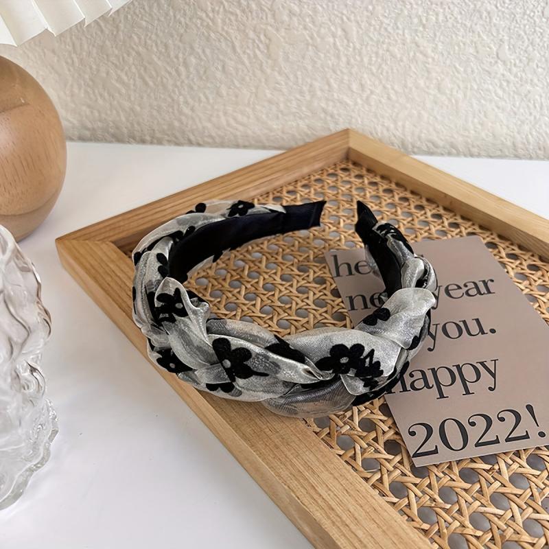 Braided Organza Hair Band Flower Pattern Headband Vintage Headdress Women Girls