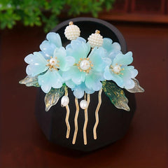 Faux Pearl Flower Hair Comb & Earrings Set