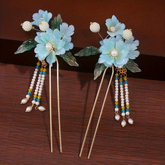 Faux Pearl Flower Hair Comb & Earrings Set