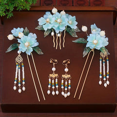 Faux Pearl Flower Hair Comb & Earrings Set