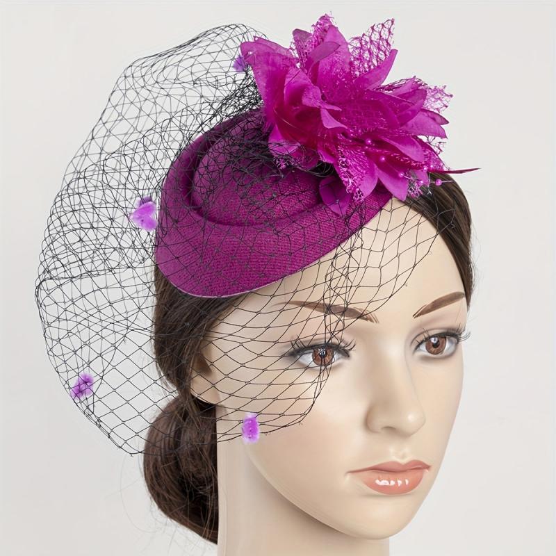 Women Flower Mesh Veil Clip, Derbyhat Church Hat